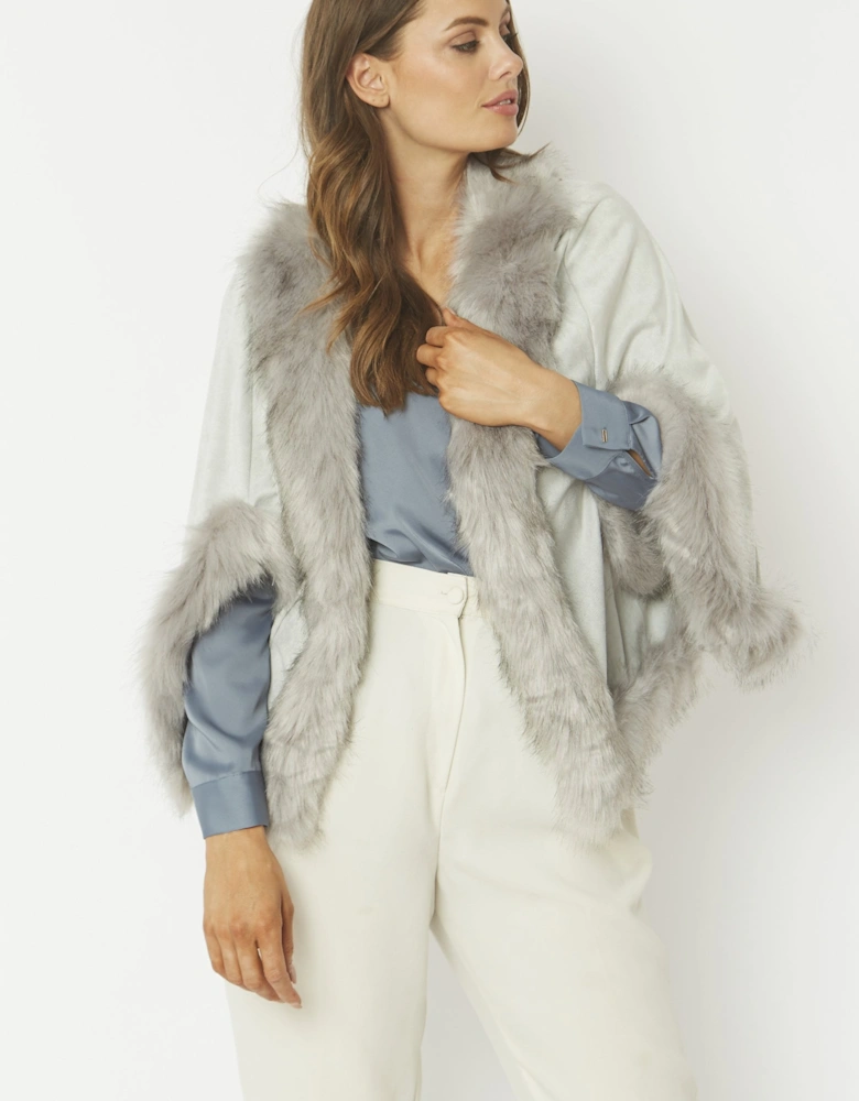 Grey Faux Fur Faux Suede Cape Jacket