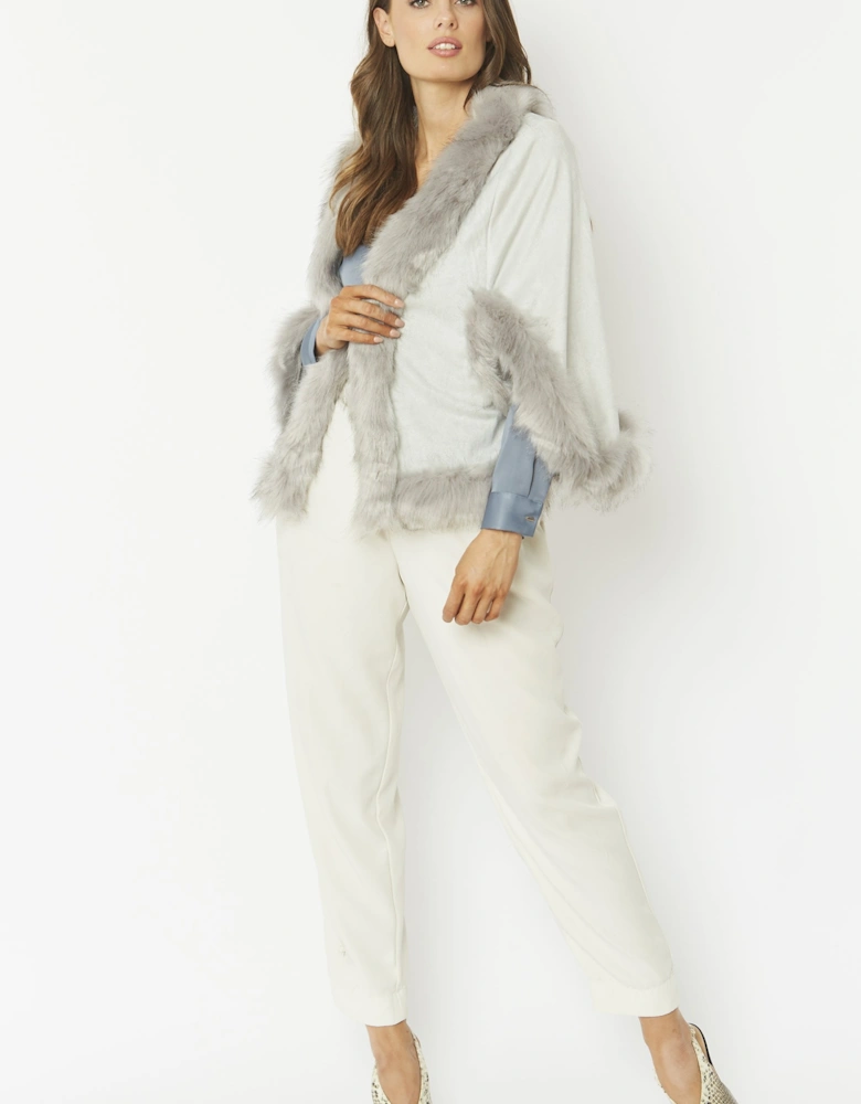 Grey Faux Fur Faux Suede Cape Jacket