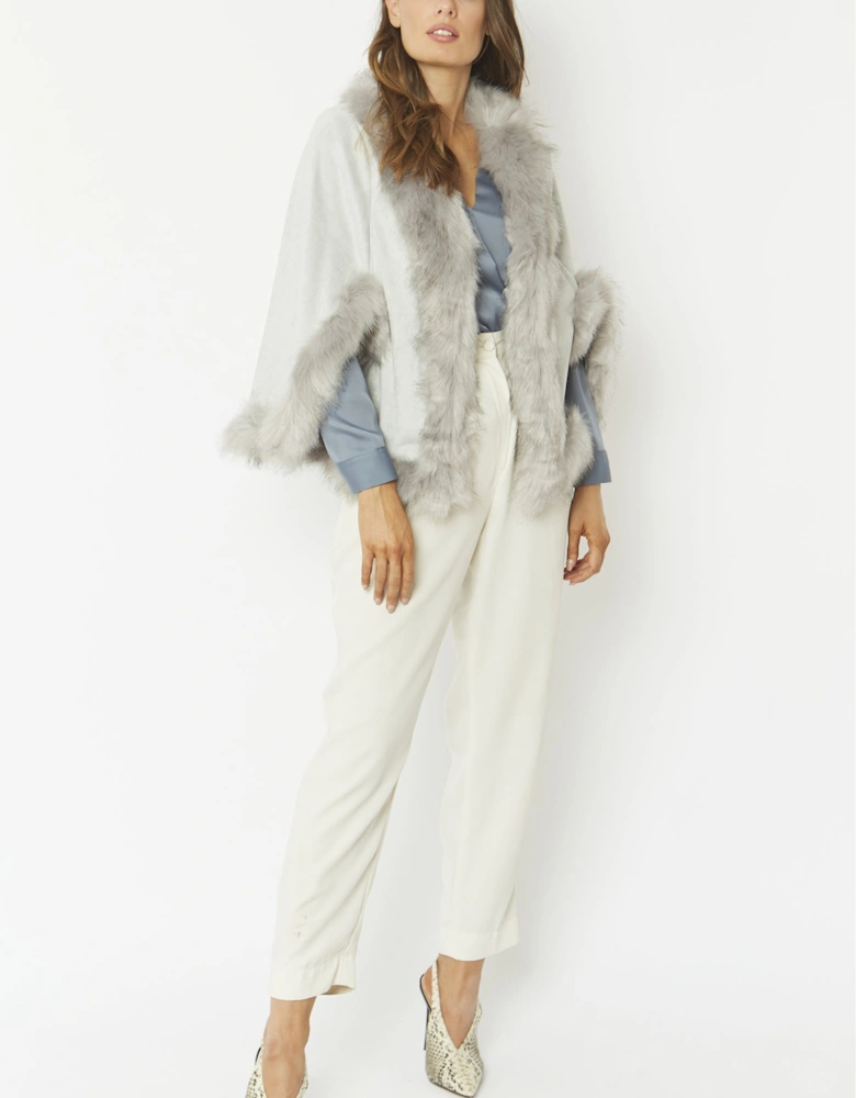 Grey Faux Fur Faux Suede Cape Jacket
