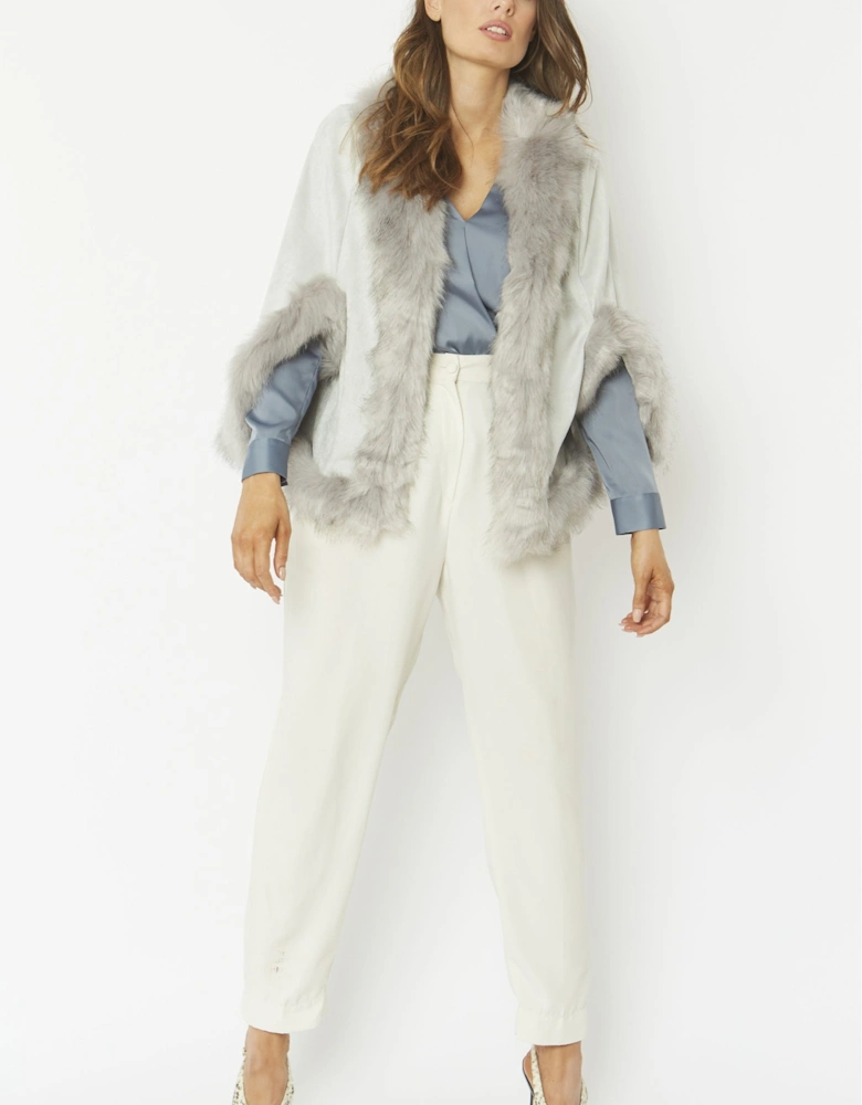 Grey Faux Fur Faux Suede Cape Jacket