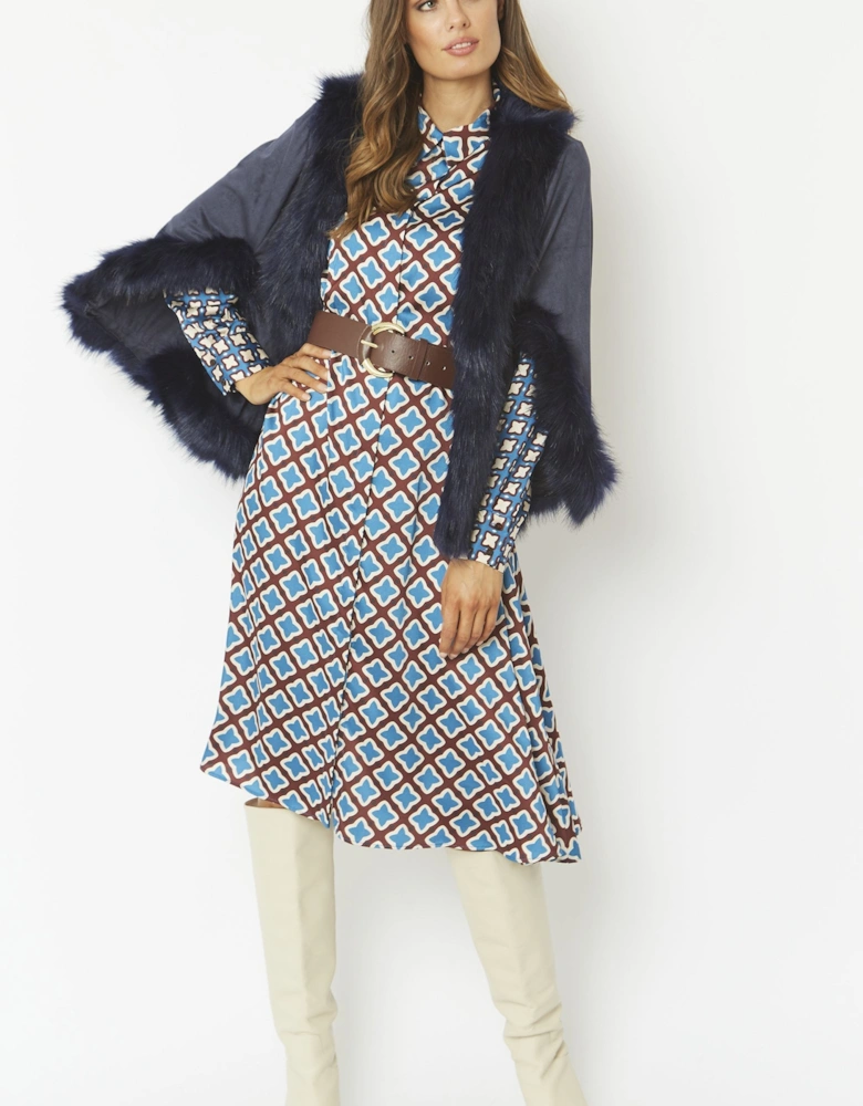 Blue Faux Fur Faux Suede Cape Jacket