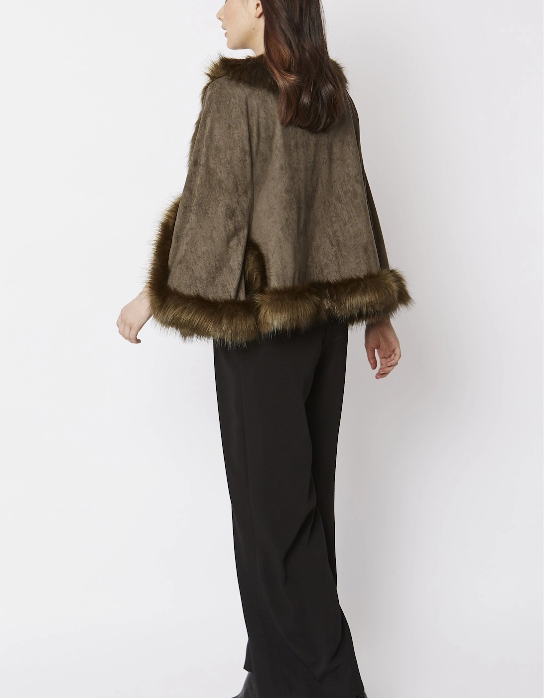Green Faux Fur Faux Suede Cape Jacket