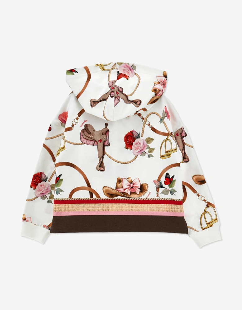 Monnalisa Girls Floral Equestrian Zip Up Top in Ivory