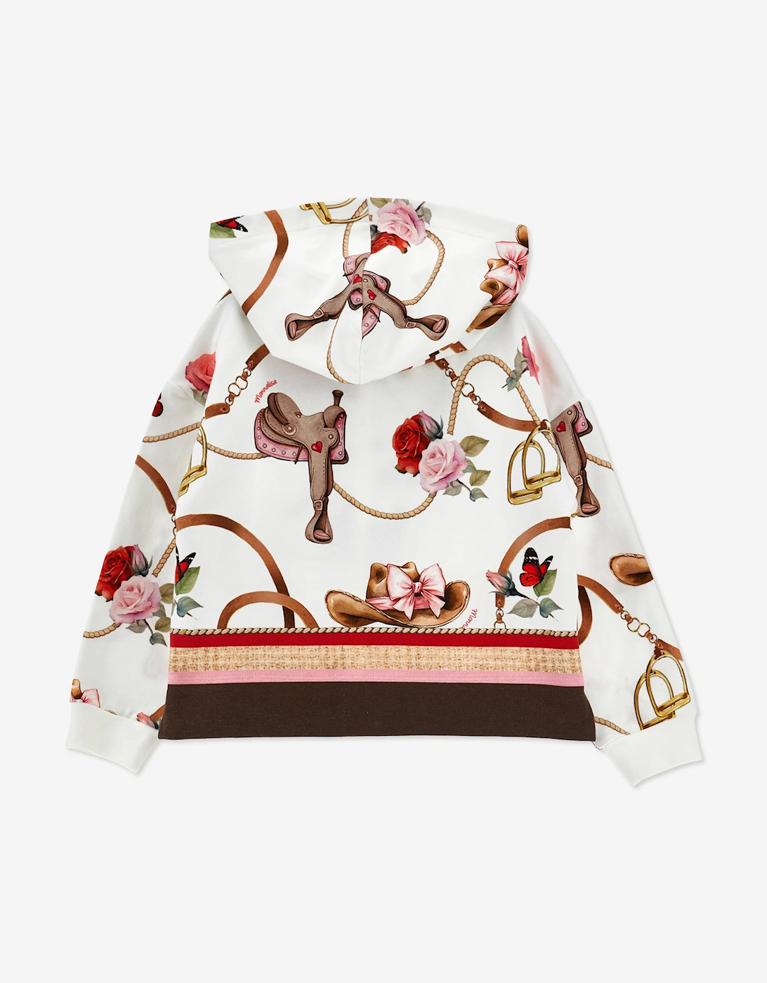 Monnalisa Girls Floral Equestrian Zip Up Top in Ivory