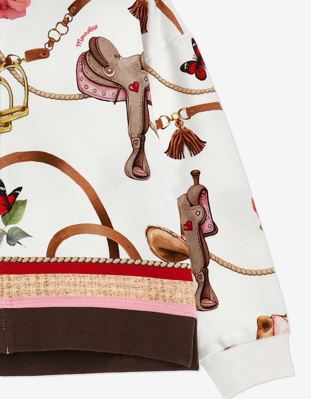 Monnalisa Girls Floral Equestrian Zip Up Top in Ivory
