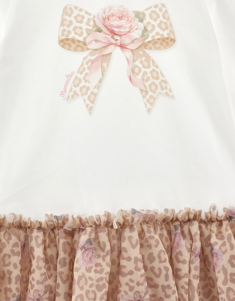Monnalisa Baby Girls Leopard Rose Dress in Beige