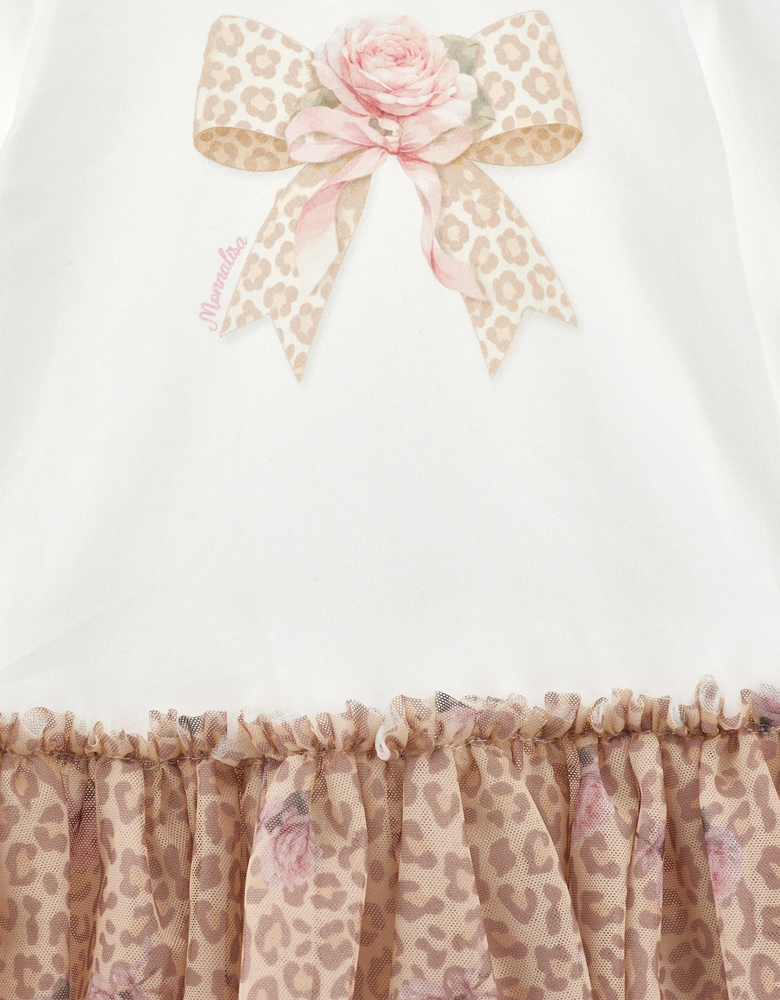 Monnalisa Baby Girls Leopard Rose Dress in Beige