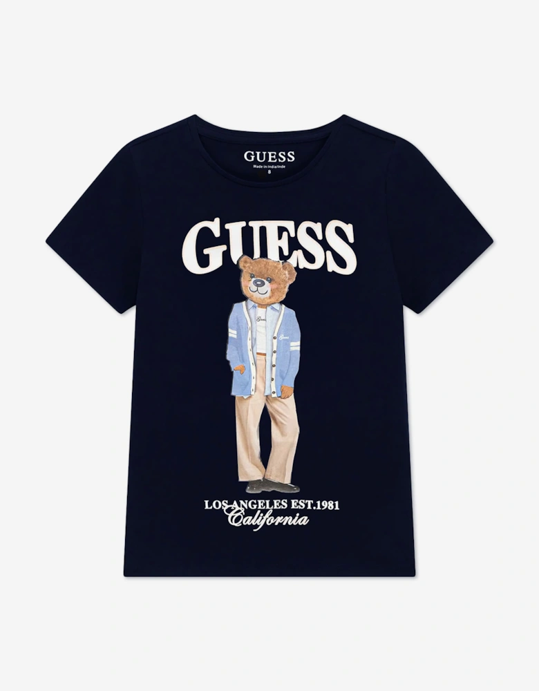 Guess Girls Bear Logo T-Shirt in Navy