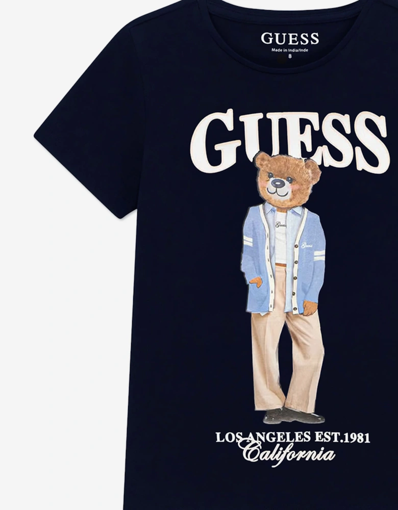 Guess Girls Bear Logo T-Shirt in Navy