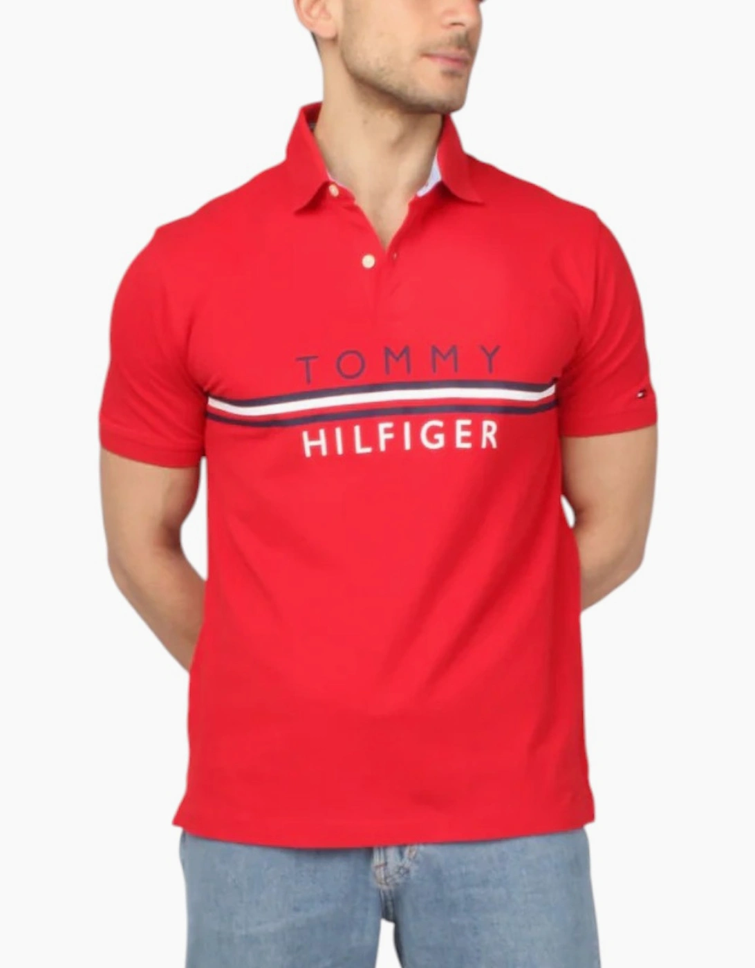 Tommy Hilfiger Men's TOMMY HILFIGER Mens Polo T Shirts Casual Cotton - Red