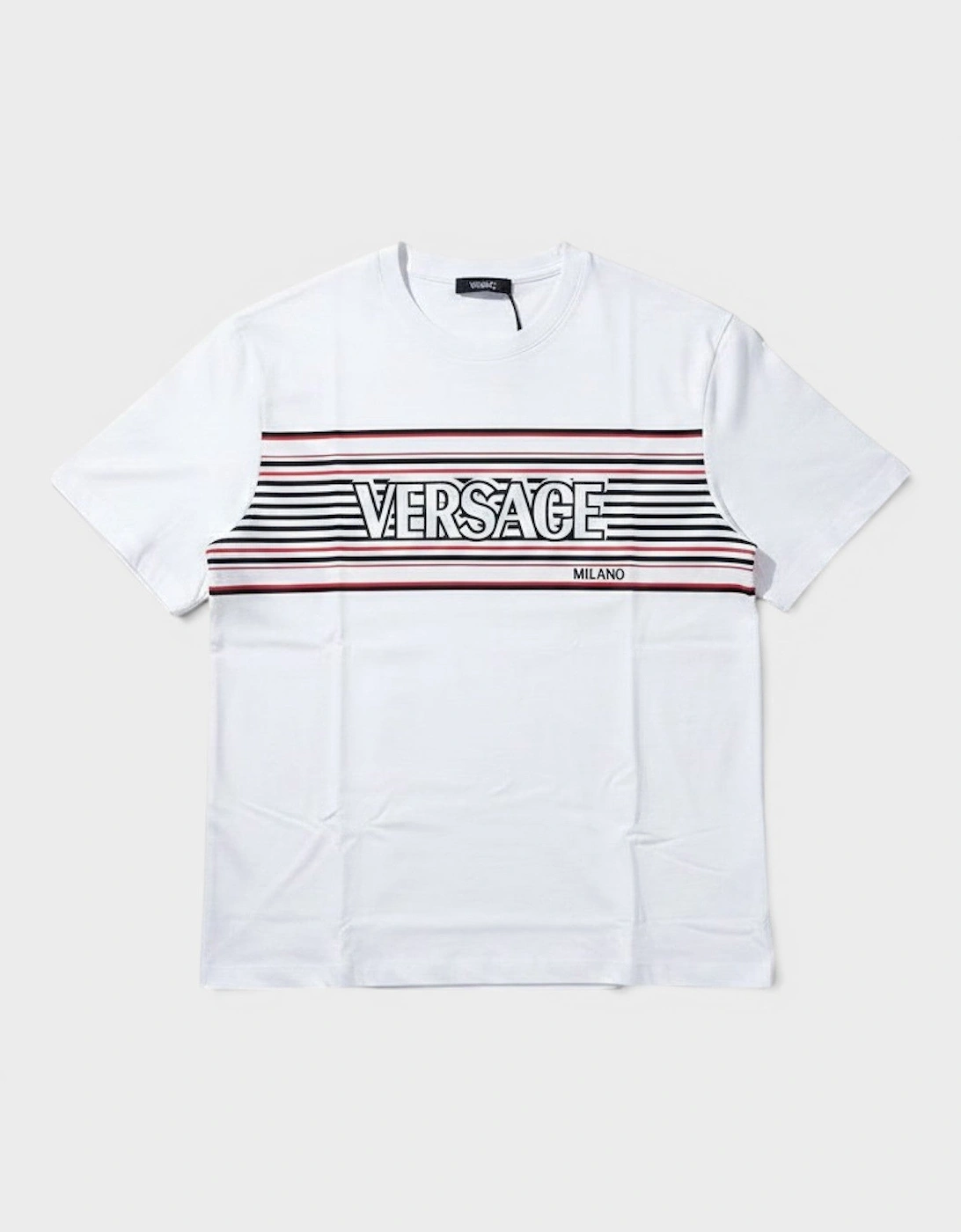 Logo Stripe T-Shirt White Black Red, 3 of 2