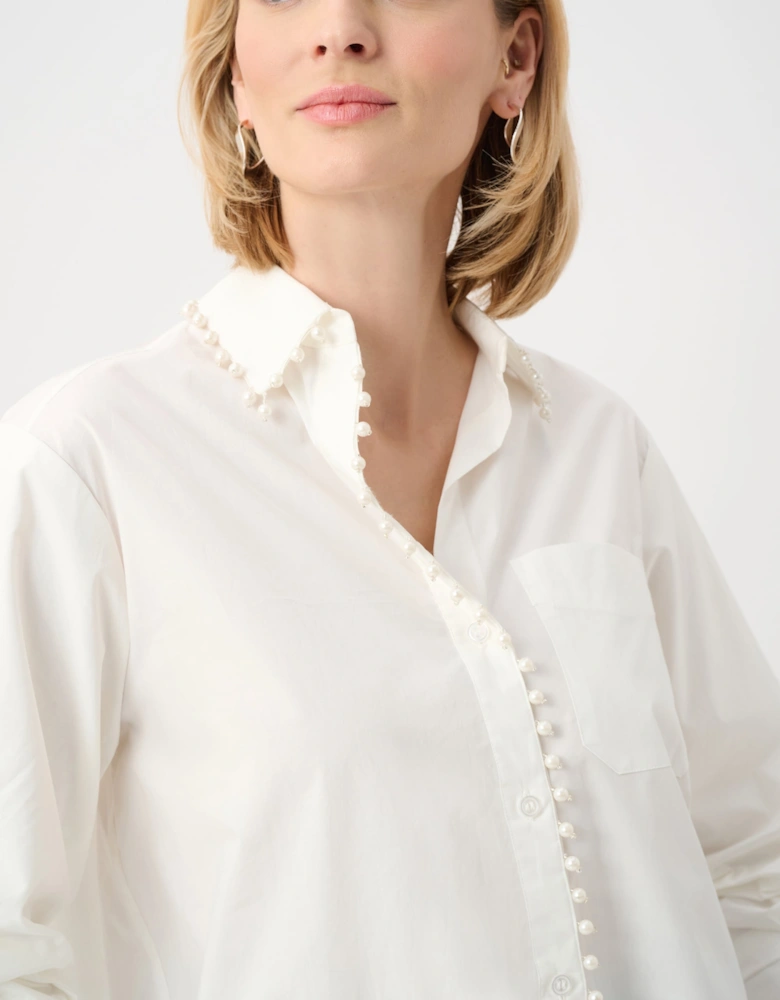 Cotton poplin pearl trim boxy blouse