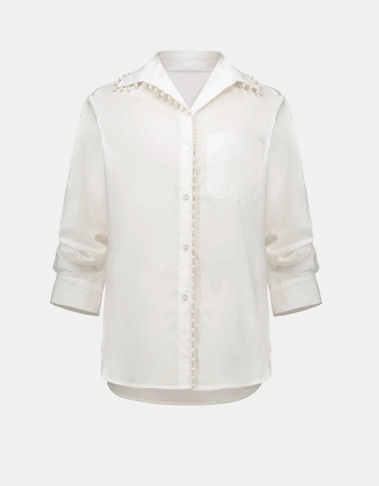 Cotton poplin pearl trim boxy blouse