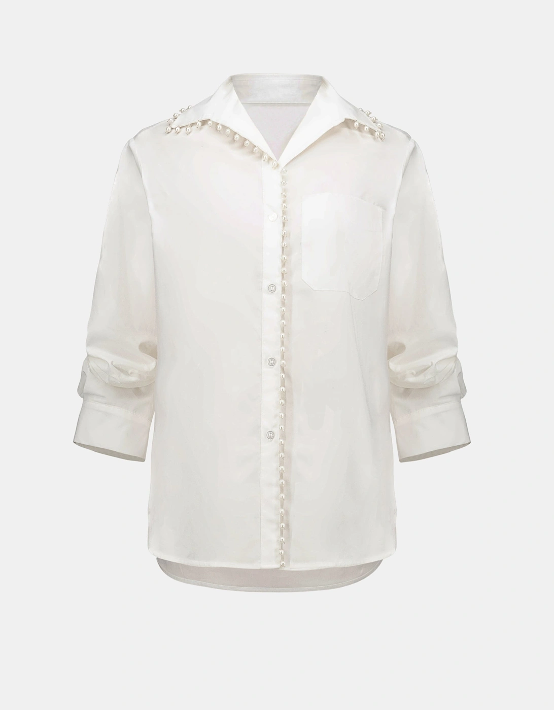 Cotton poplin pearl trim boxy blouse