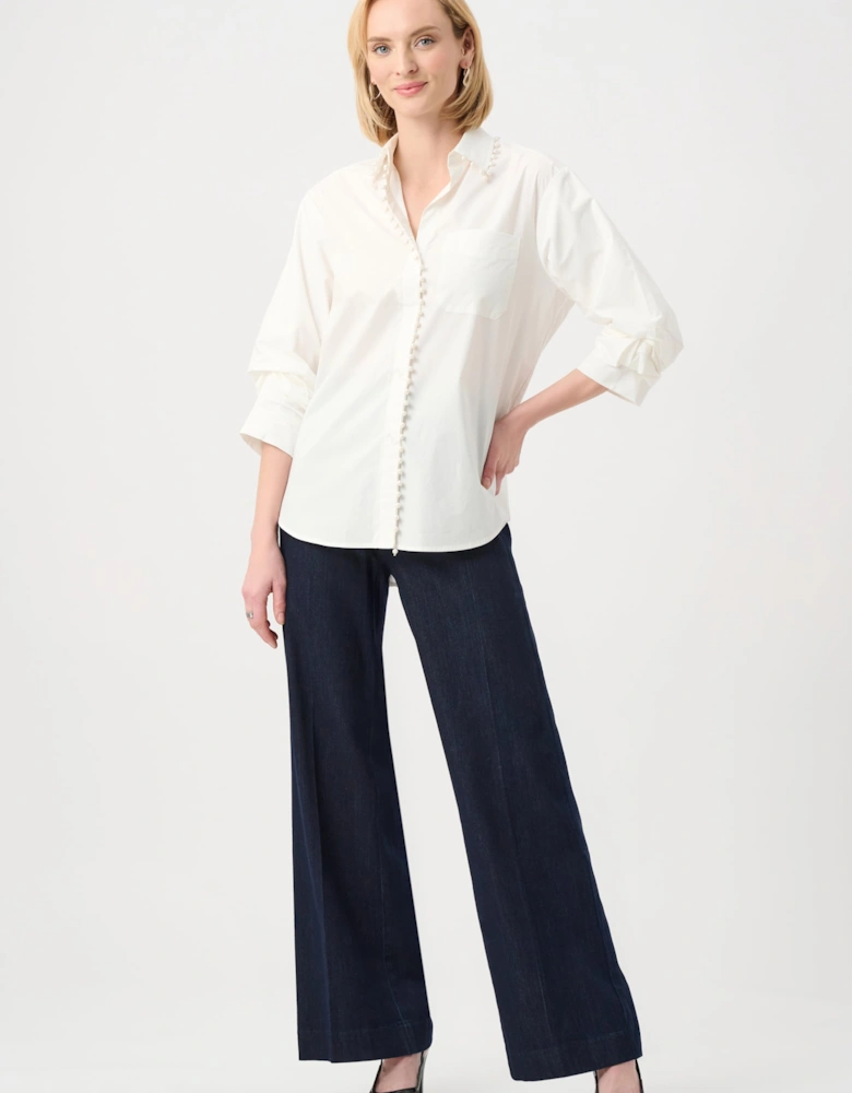 Cotton poplin pearl trim boxy blouse