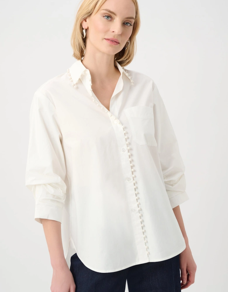Cotton poplin pearl trim boxy blouse