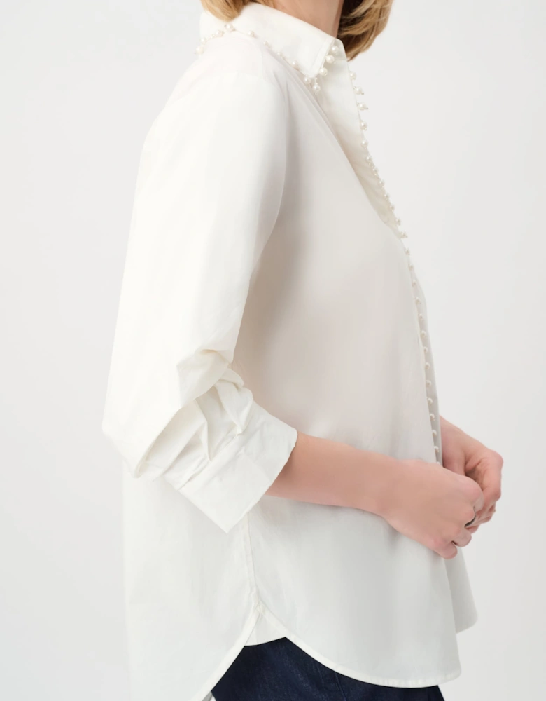 Cotton poplin pearl trim boxy blouse