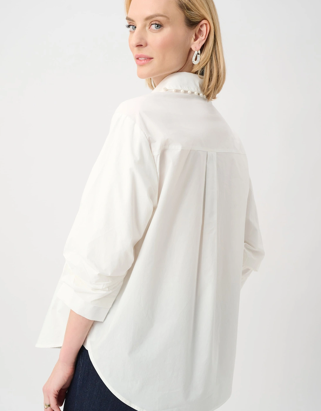 Cotton poplin pearl trim boxy blouse