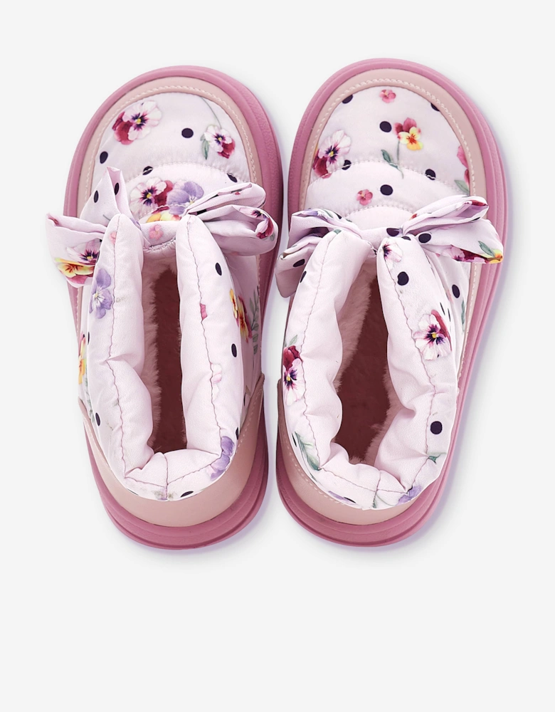 Monnalisa Girls Malva Flower Boots in Pink
