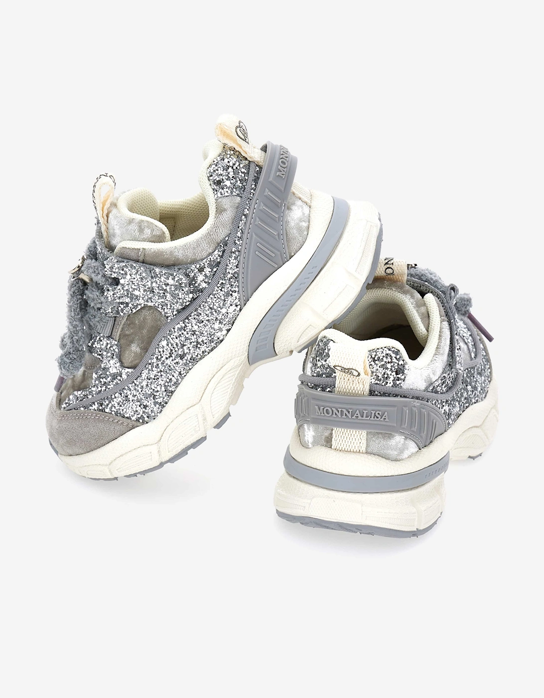 Monnalisa Girls Chunky Velvet and Glitter Trainers in Grey