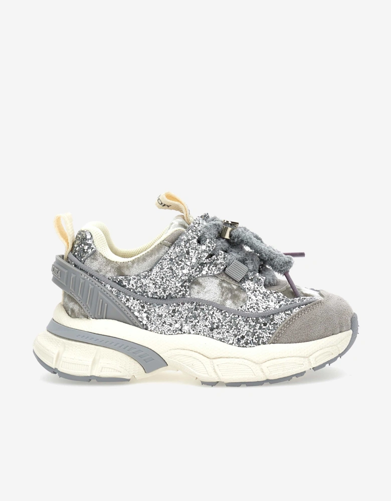 Monnalisa Girls Chunky Velvet and Glitter Trainers in Grey