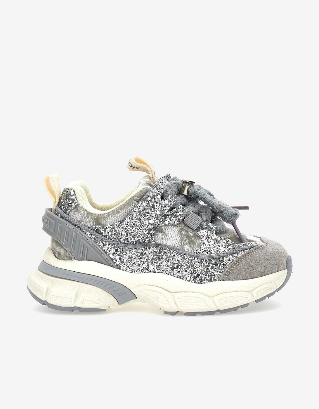 Monnalisa Girls Grey  Chunky Velvet And Glitter Trainers  - Size Eu 30 UK 12 Kids