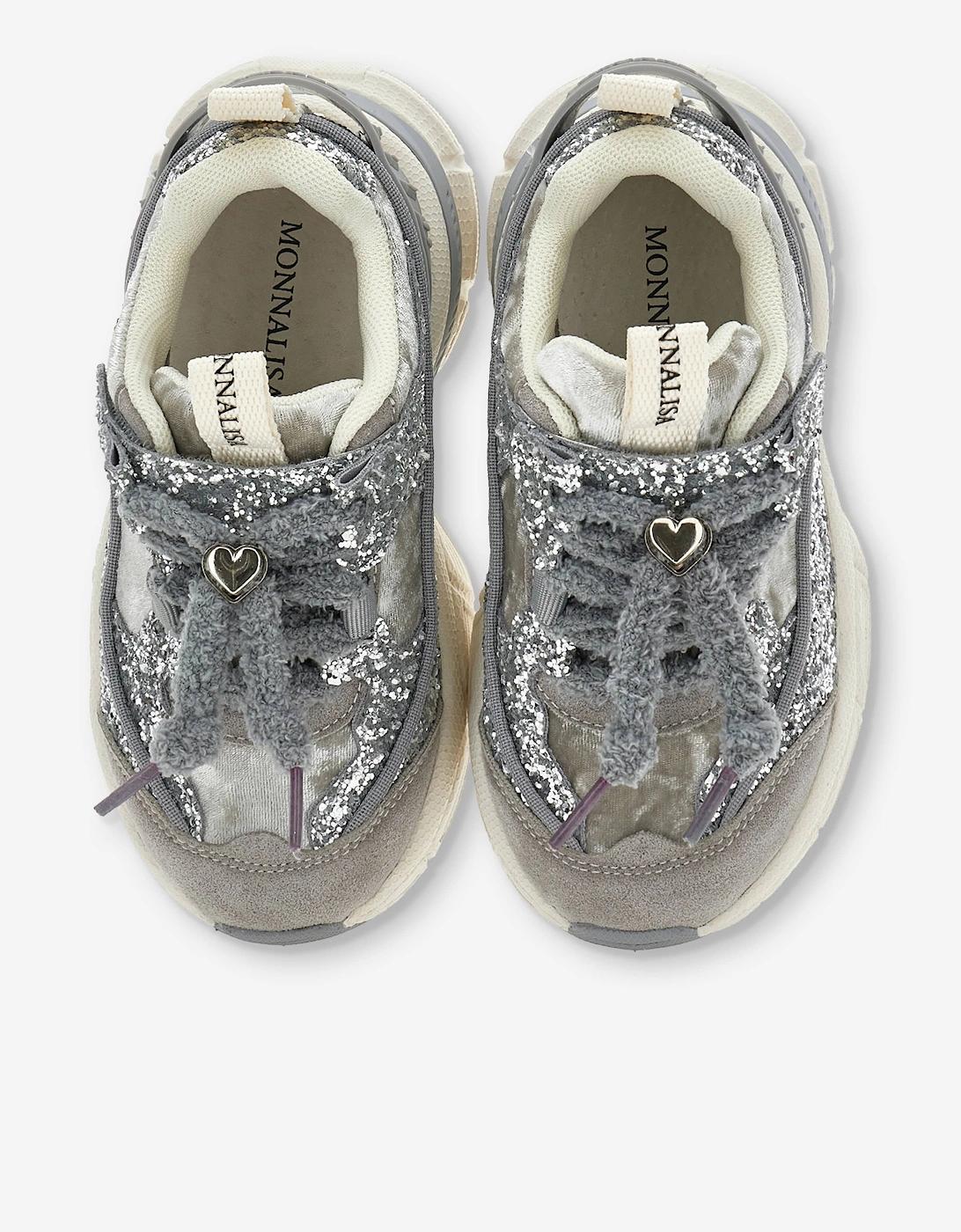 Monnalisa Girls Chunky Velvet and Glitter Trainers in Grey