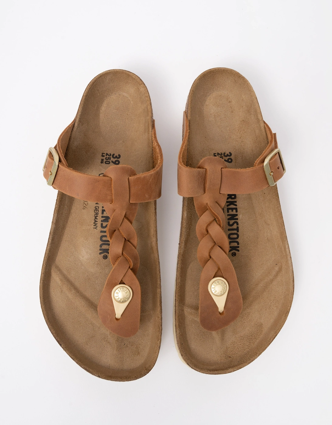 Birkenstock Gizeh Braided Natural Oiled Leather Womens Sandals - Cognac