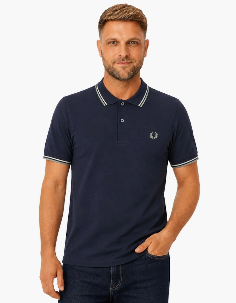 Fred Perry Twin Tipped Polo Shirt Dark Airforce/Ecru/Seagrass