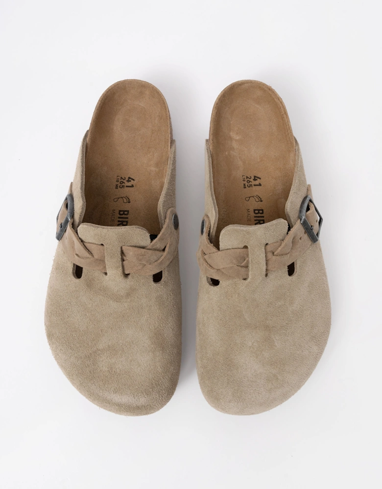 Birkenstock Boston Braided Suede Leather Womens Clogs - Taupe