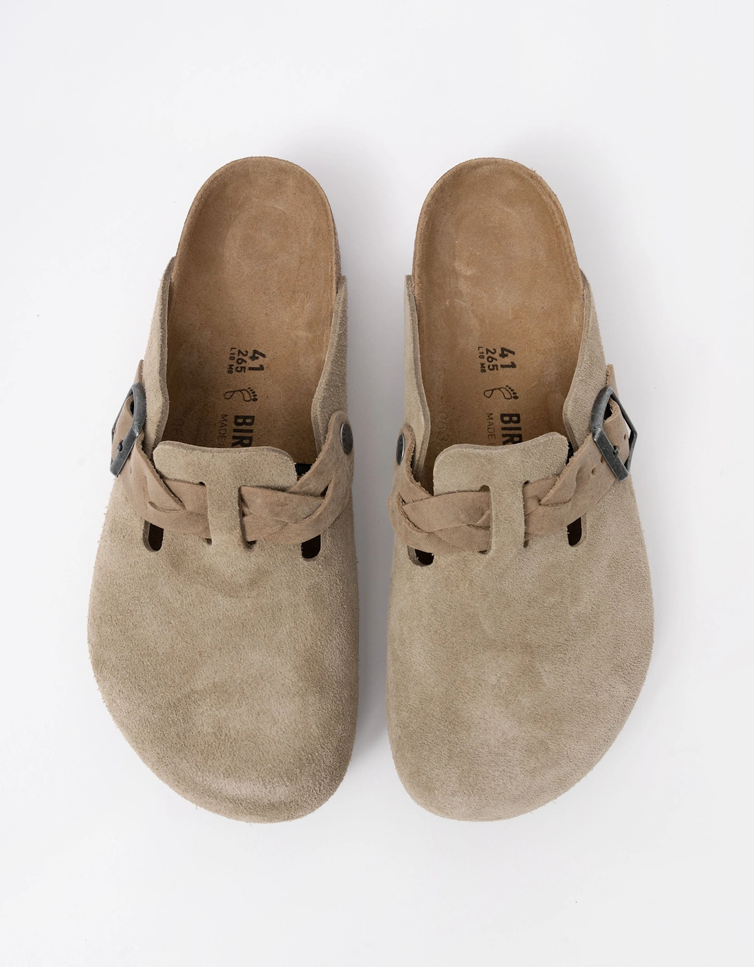 Birkenstock Boston Braided Suede Leather Womens Clogs - Taupe