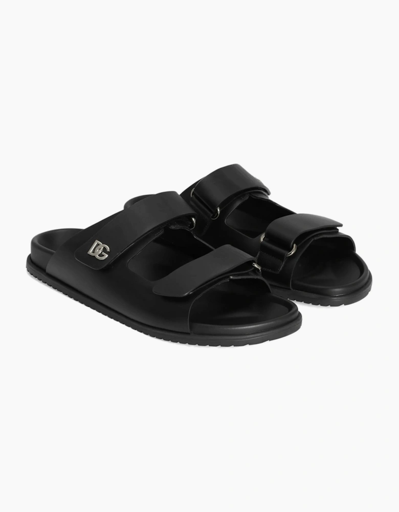 Branded Leather Sandals Black
