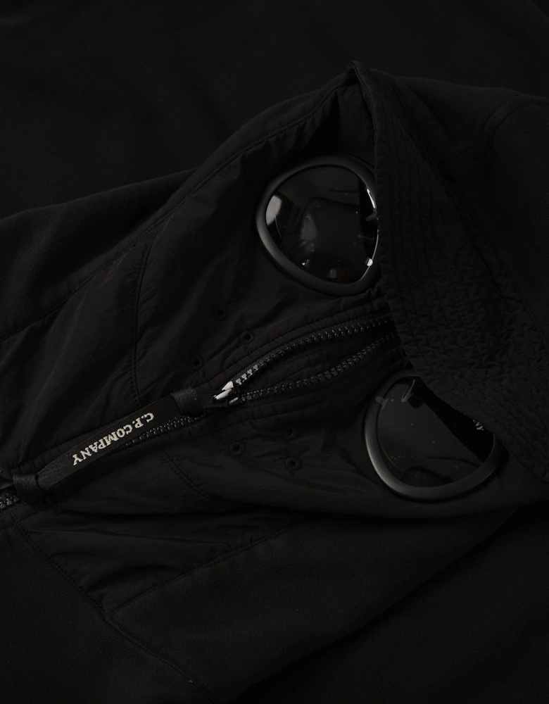 Diagonal Raised Boxy Hooded Top Black