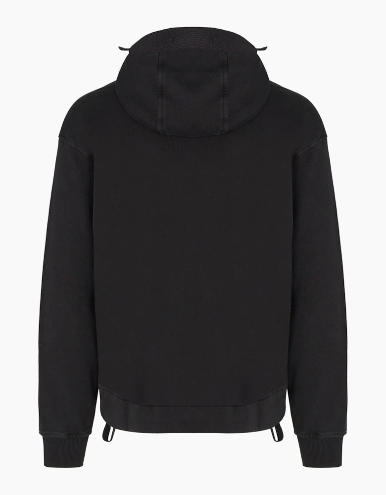Diagonal Raised Boxy Hooded Top Black