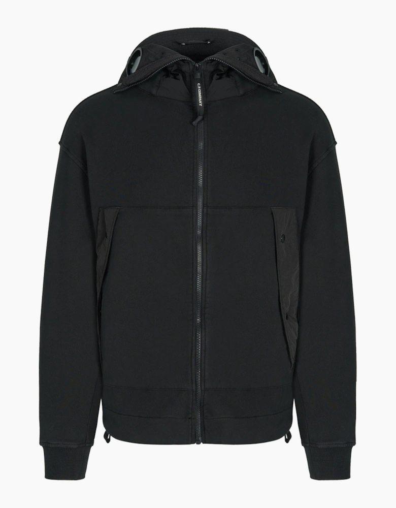 Diagonal Raised Boxy Hooded Top Black