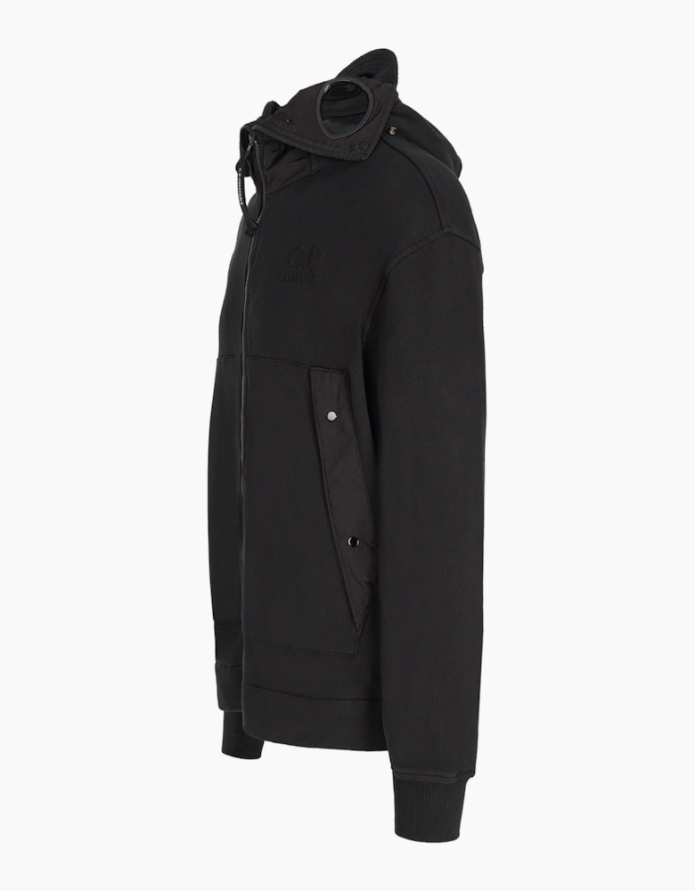 Diagonal Raised Boxy Hooded Top Black