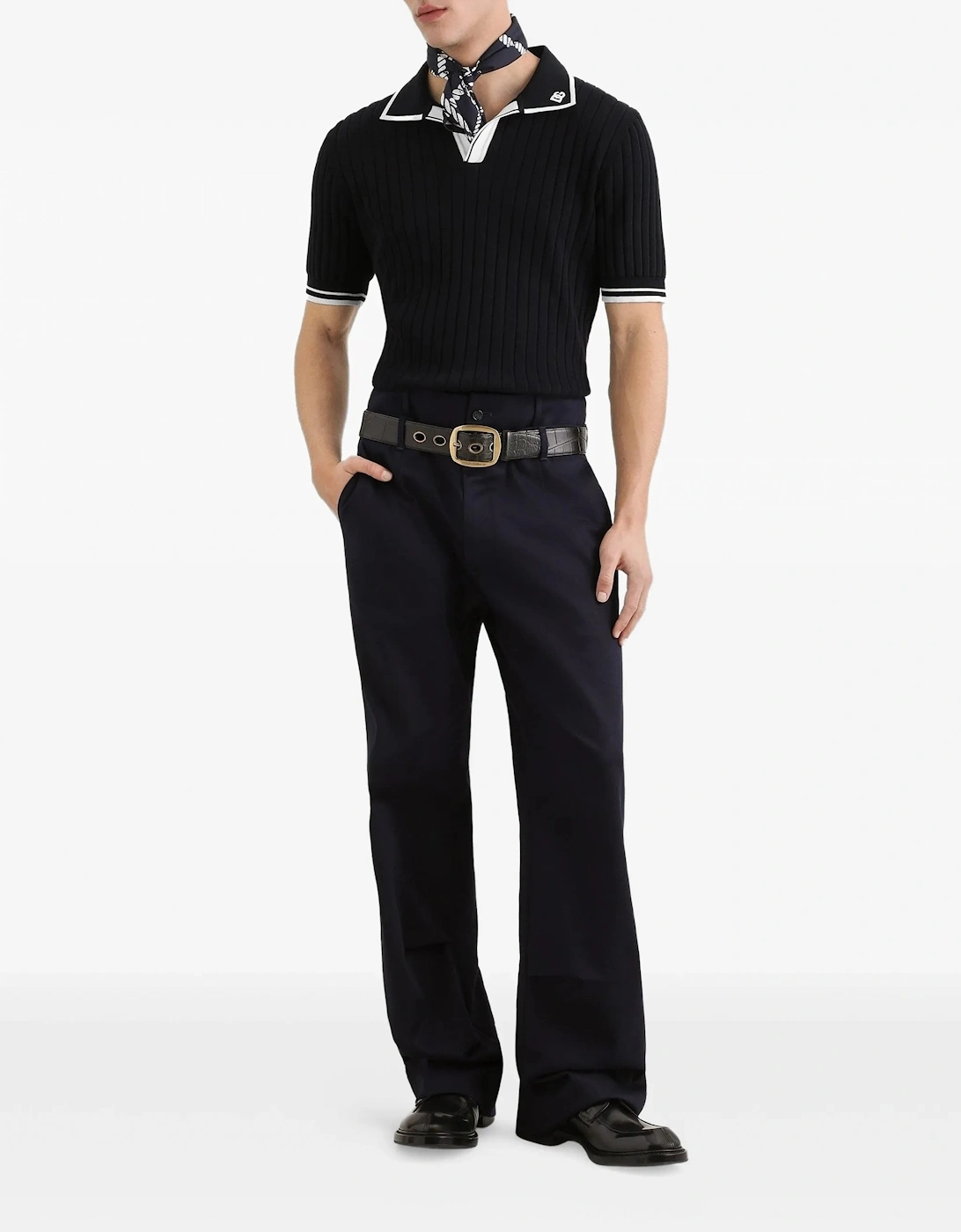 Knitted Trim Polo Navy