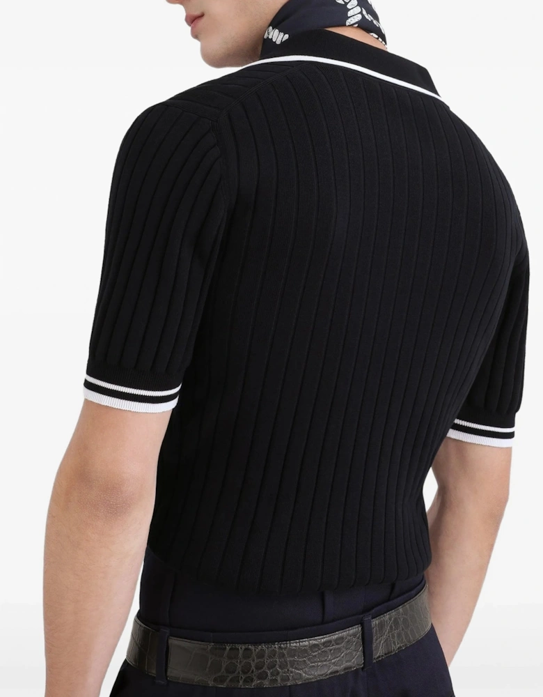 Knitted Trim Polo Navy