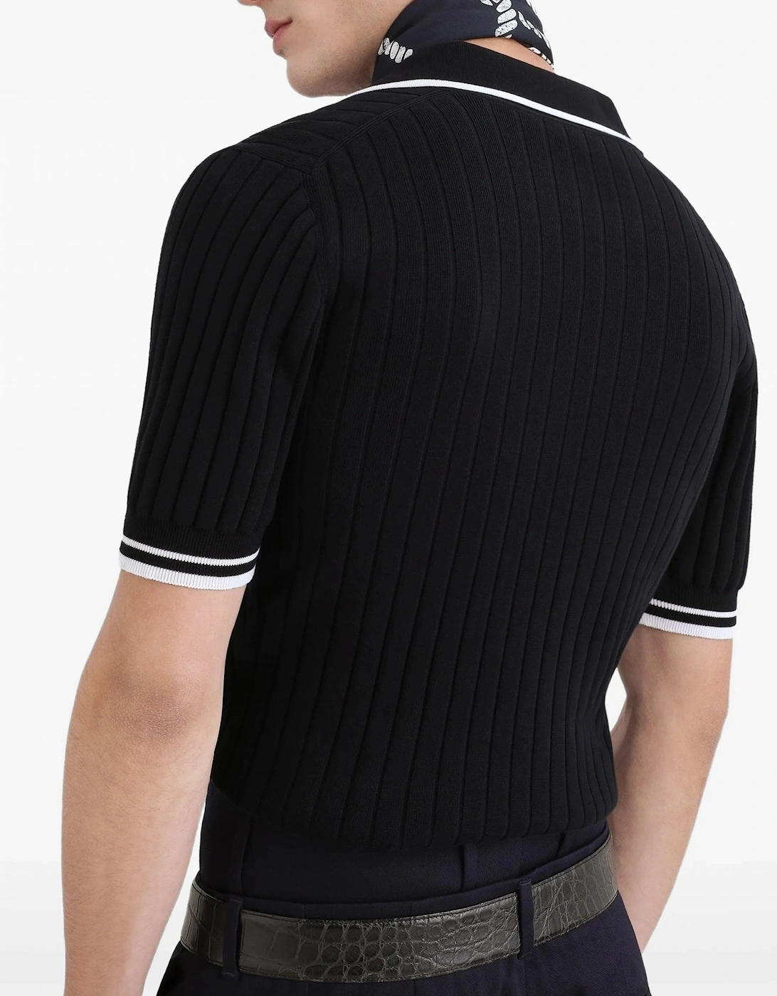 Knitted Trim Polo Navy