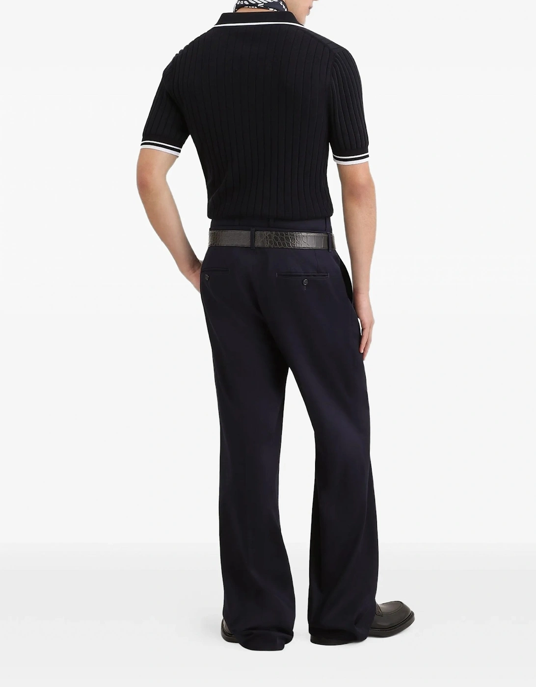 Knitted Trim Polo Navy