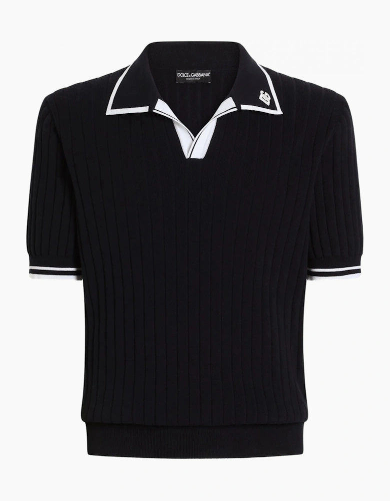 Knitted Trim Polo Navy