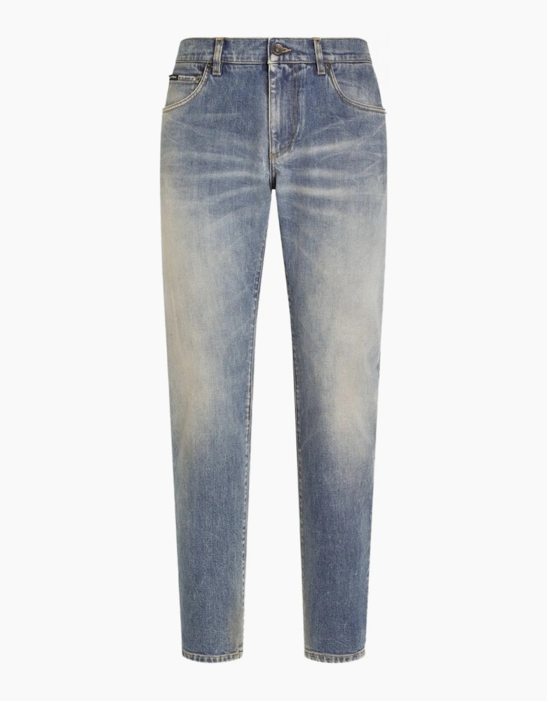 Plaque Denim Jeans Blue