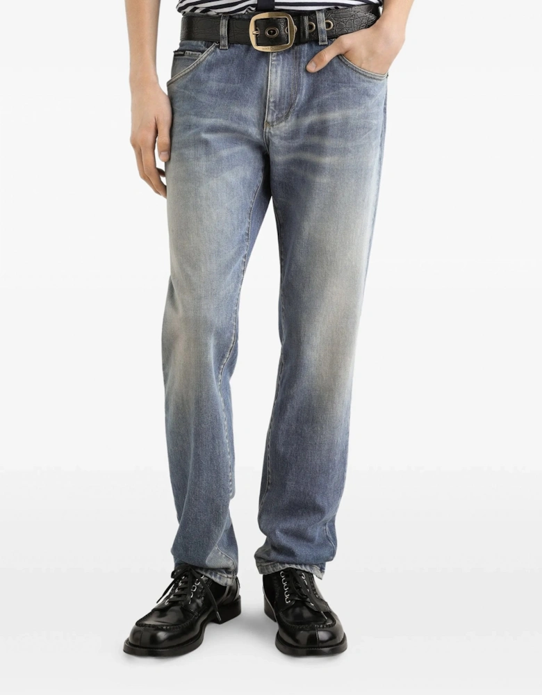 Plaque Denim Jeans Blue