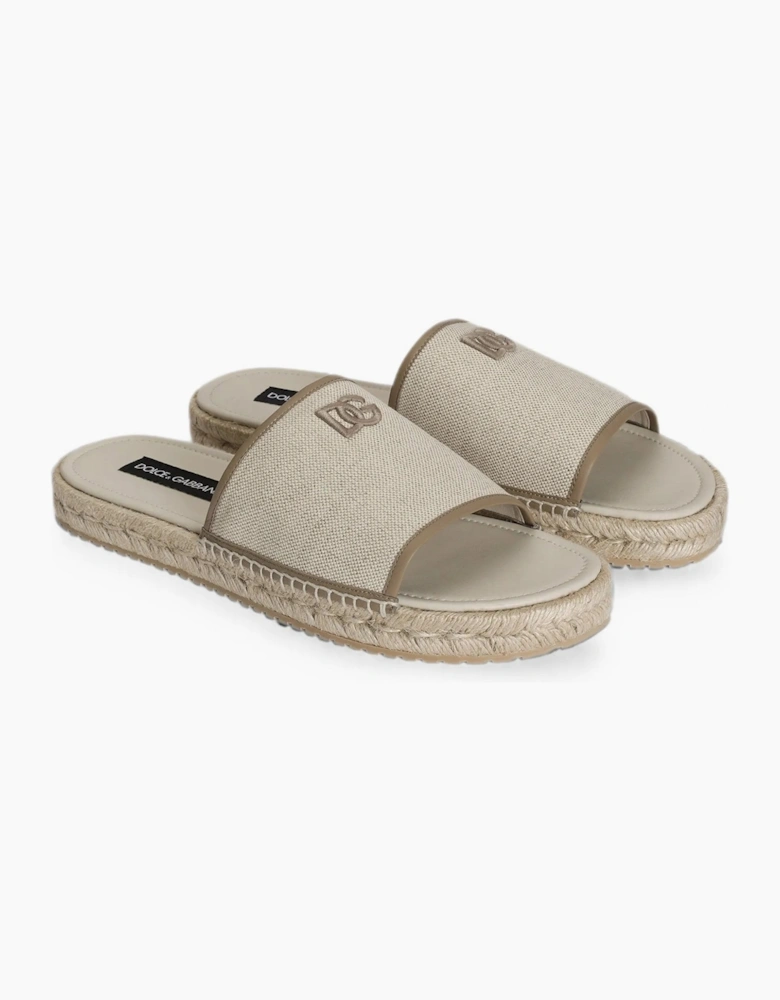 Branded Canvas Sandals Beige