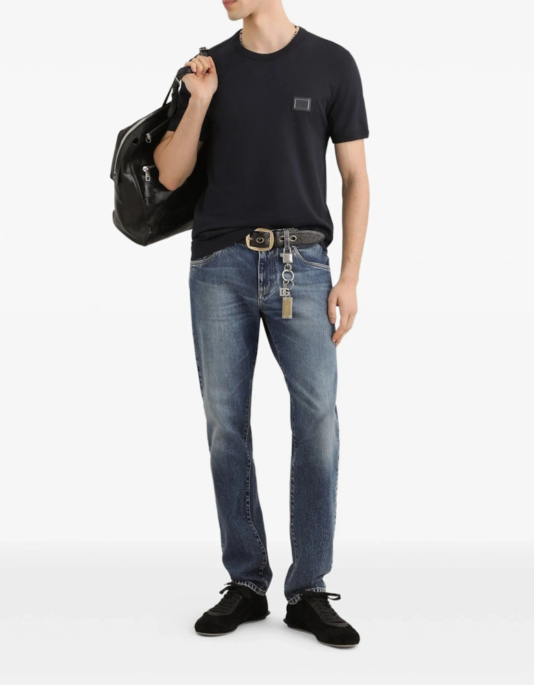 Plaque Cotton T-Shirt Navy
