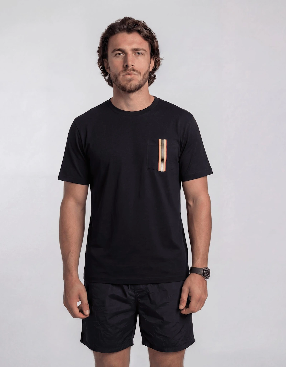 Burberry 'Ellison' Stripe Embroidery T-Shirt Black
