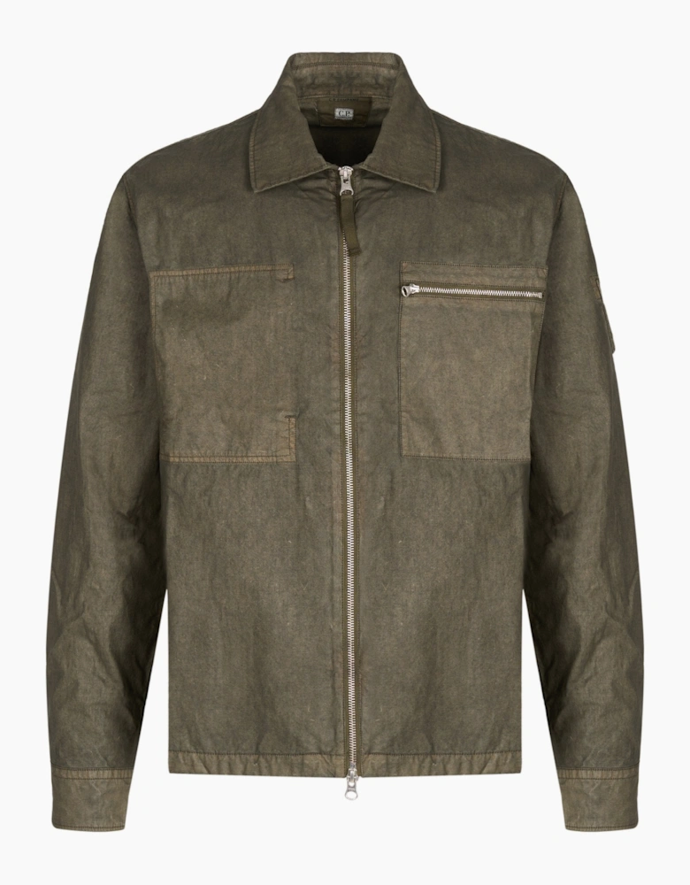 Cotton Zipped Lens Overshirt Green
