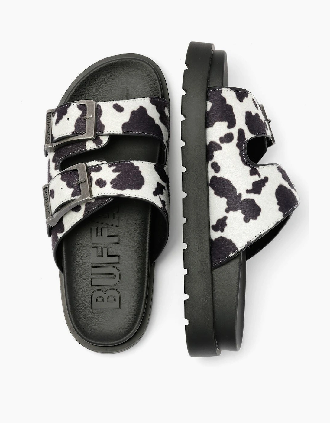 Buffalo Raya Ari Women's Black/White Cow Sandals