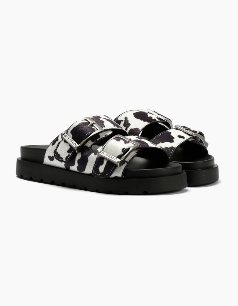 Buffalo Raya Ari Women's Black/White Cow Sandals