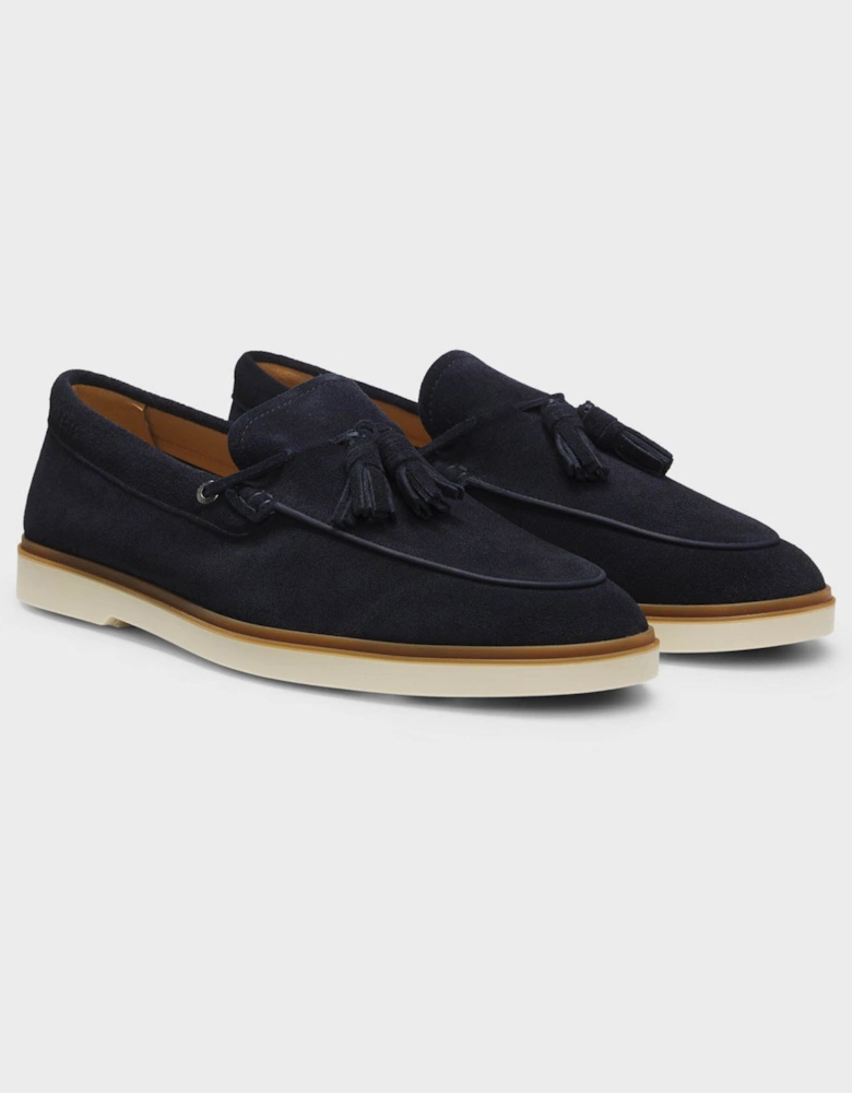 BOSS Orange Hedley Mens Suede Loafers with Tassel Trim - Dark Blue 402